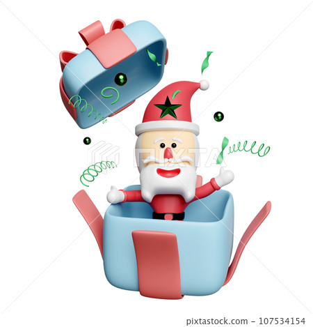 surprise gift box with Santa Claus isolated. merry christmas and happy new year, 3d render illustration surprise gift box with Santa Claus isolated. merry christmas and happy new year, 3d render illustration 107534154