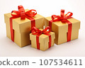Gold gift boxes ribbon. Xmas present. Generate Ai 107534611