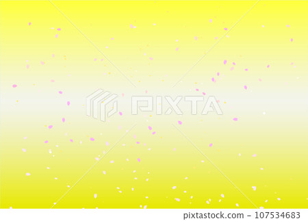 Yellow gradient illustration background with spray of cherry blossom petals 107534683