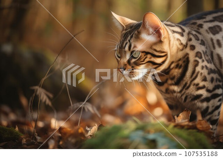 Bengal cat forest. Mammal pet domestic. Generate Ai Bengal cat forest. Mammal pet domestic. Generate Ai 107535188