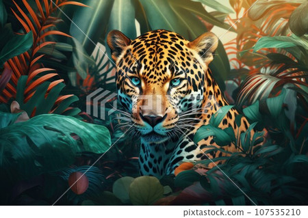 Tropical art leopard wild animal. Asia nature cat. Generate Ai 107535210