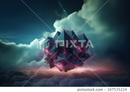 Abstract neon geometric futuristic cloud. Glow bright. Generate Ai 107535224
