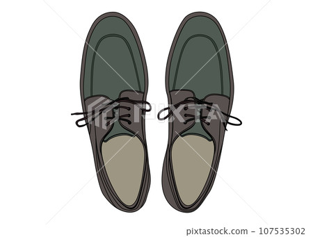 Business shoes, green and brown combination men's shoes, top view illustration 107535302