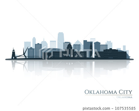 Oklahoma City skyline silhouette with reflection. Oklahoma City skyline silhouette with reflection. 107535585