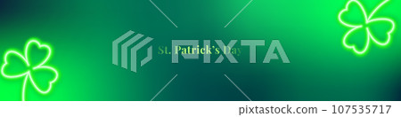 Happy St. Patricks Day banner with neon shamrocks.  107535717