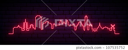 Red neon skyline of Nagasaki. Red neon skyline of Nagasaki. 107535752
