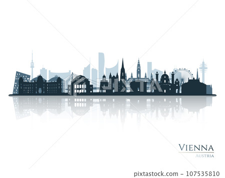 Vienna skyline silhouette with reflection. Vienna skyline silhouette with reflection. 107535810