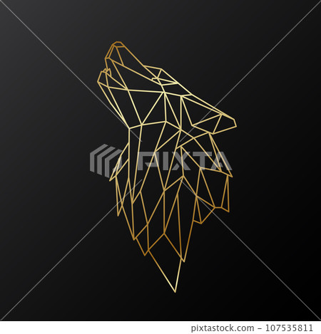 Golden geometric head of howling wolf. Golden geometric head of howling wolf. 107535811