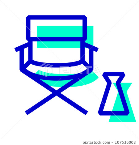 Two color style icons representing footage, director and director's chair Two color style icons representing footage, director and director's chair 107536008