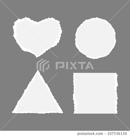 Set of torn paper of different shapes. Torn paper square, triangle, circle and heart shape. Vector illustration Set of torn paper of different shapes. Torn paper square, triangle, circle and heart shape. Vector illustration 107536130
