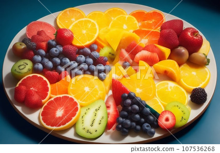 Fresh fruit salad on a white plate Fresh fruit salad on a white plate 107536268