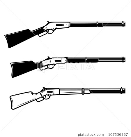 Illustration of winchester rifle in monochrome style. Design element for logo, label, sign, poster. Vector illustration 107536567