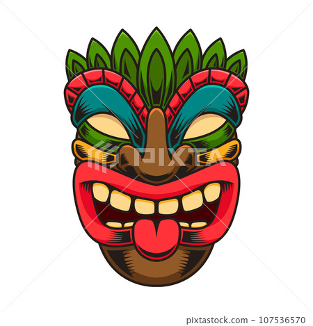 Illustration of tiki idol. Design element for logo, label, sign, poster. Vector illustration 107536570