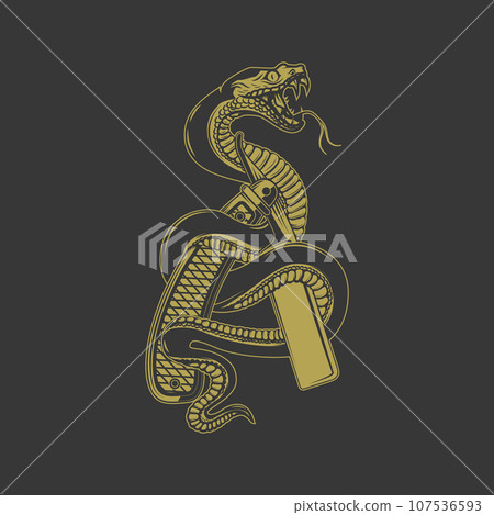 Illustration of snake on barber razor. Design element for poster, card, banner, sign. Vector illustration Illustration of snake on barber razor. Design element for poster, card, banner, sign. Vector illustration 107536593