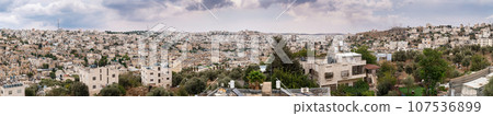 HEBRON, PALESTINIAN AUTONOMY, ISRAEL - October 03,2023 : Panorama of Hebron city HEBRON, PALESTINIAN AUTONOMY, ISRAEL - October 03,2023 : Panorama of Hebron city 107536899
