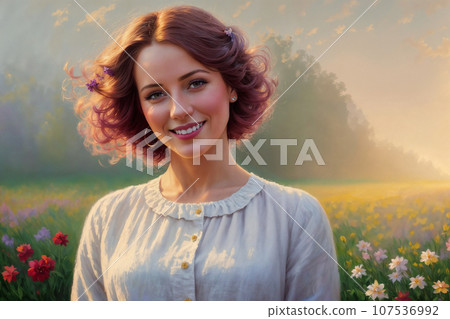 portrait of a beautiful girl posing in nature, a bright sunny day in the forest, a glade with wild flowers portrait of a beautiful girl posing in nature, a bright sunny day in the forest, a glade with wild flowers 107536992