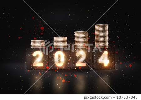 2024 investment strategy money growing growth value of deposit wooden cubes concept. 3d render 107537043