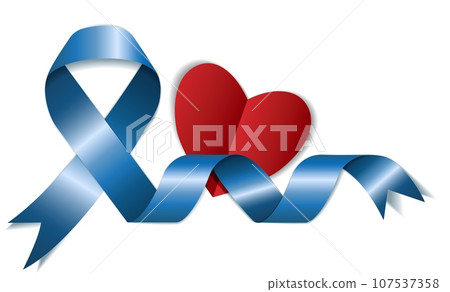 World diabetes day background. 14th November blue heart shape ribbon on a white backdrop. Vector illustration. 107537358