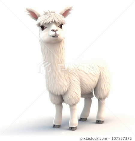 Llama alpaca, funny cute llama 3d illustration on white, unusual avatar, cheerful animal 107537372