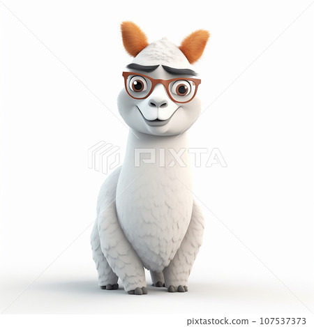 Llama alpaca, funny cute llama 3d illustration on white, unusual avatar, cheerful animal 107537373