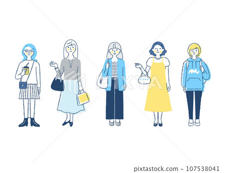 5 位不同的女性，全身，F16-20 107538041