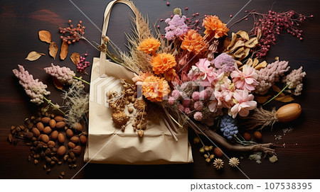 袋子和乾燥花圖像 01 袋子和乾燥花圖像 01 107538395