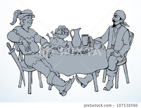 The man at the table. Vector drawing 107538566