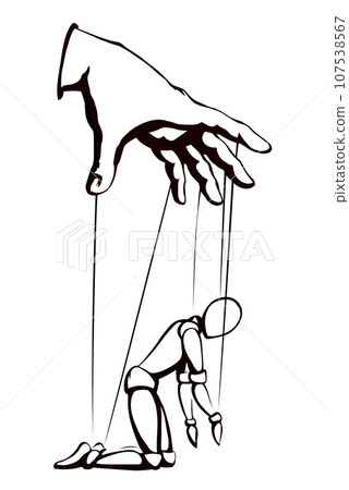The puppet is kneeling. Vector drawing The puppet is kneeling. Vector drawing 107538567