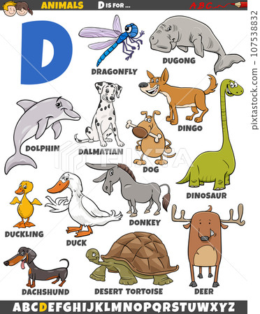 cartoon animal characters for letter D educational set 107538832