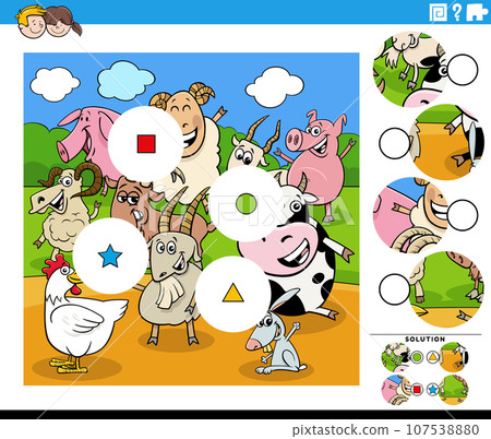 match pieces activity with cartoon farm animals 107538880