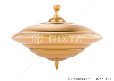 Golden Spinning Tin Top, 3D rendering 107539175