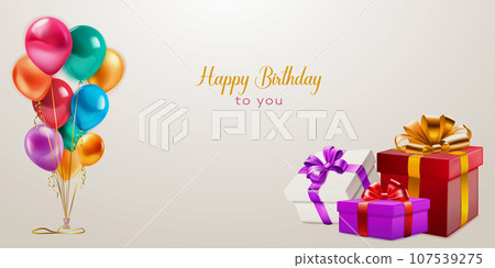 Festive birthday illustration with balloons and gift boxes 107539275