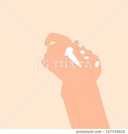 Female hand applying lotion, cream to the other hand. Hydration and protection. Flat style, vector illustration. Skin care concept. 107539828