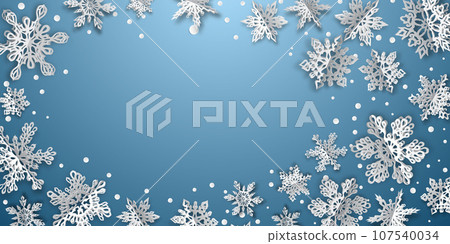 Christmas background with volume paper snowflakes Christmas background with volume paper snowflakes 107540034
