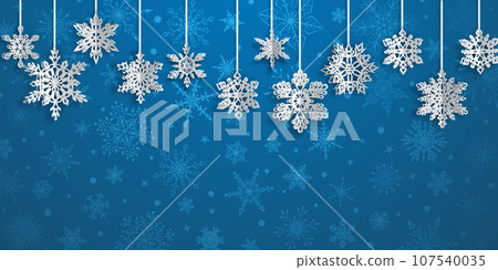Christmas background with volume paper snowflakes 107540035