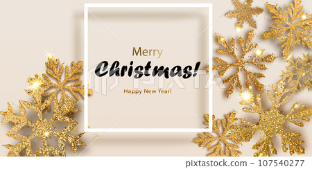 Background of shiny snowflakes with frame 107540277