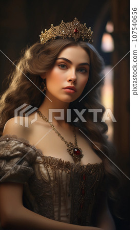 手绘欧式宫廷女孩插画 107540656