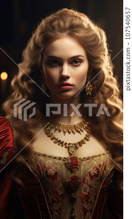 手绘欧式宫廷女孩插画 107540657