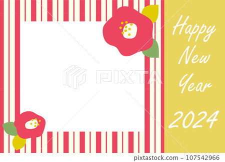 新年賀卡模板42復古山茶花圖案 107542966