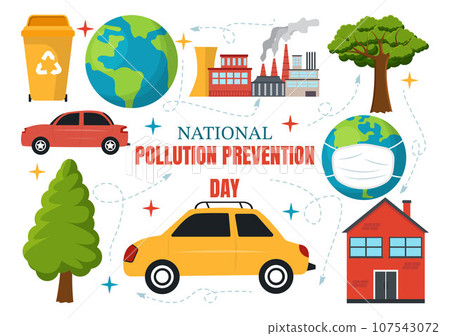 National Pollution Prevention Day Vector Illustration on 2 December for Awareness Campaign Factory, Forest or Vehicle Problems in Cartoon Background 107543072