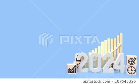 The 2024 Number and icon Business on wood cube 3d rendering 107543350