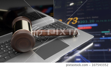 The hammer on notebook and chart Business Background  for law concept 3d rendering 107543352