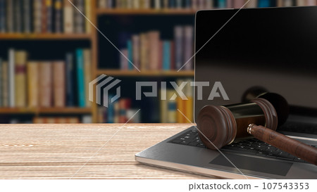 The hammer on notebook in Libraly Background  for law concept 3d rendering 107543353