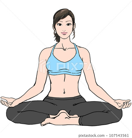 瑜珈_年輕女子做盤腿 Sukhasana 姿勢_沒有陰影 107543561