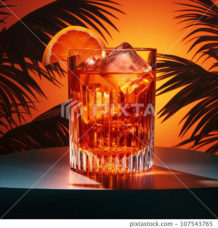 Photo Realistic Image of Orange Cocktail in Geometric Glass, AI Generated 107543765