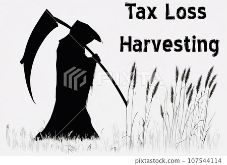 Grim reaper carrying a scythe depicting the concept of tax loss harvesting Grim reaper carrying a scythe depicting the concept of tax loss harvesting 107544114