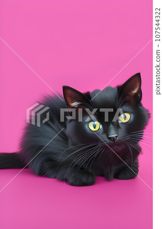 Portrait of a black cat with pink background Portrait of a black cat with pink background 107544322