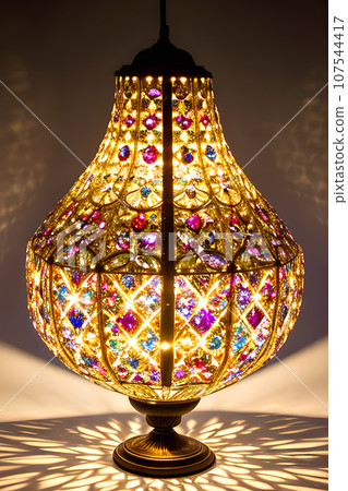 exquisite art piece featuring a lamp adorned with a transparent diamond suspended exquisite art piece featuring a lamp adorned with a transparent diamond suspended 107544417