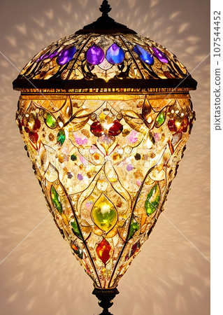 exquisite art piece featuring a lamp adorned with a transparent diamond suspended exquisite art piece featuring a lamp adorned with a transparent diamond suspended 107544452