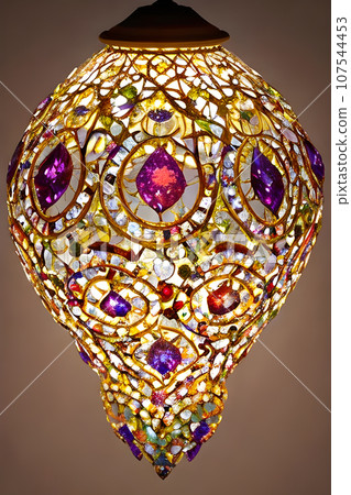 exquisite art piece featuring a lamp adorned with a transparent diamond suspended exquisite art piece featuring a lamp adorned with a transparent diamond suspended 107544453
